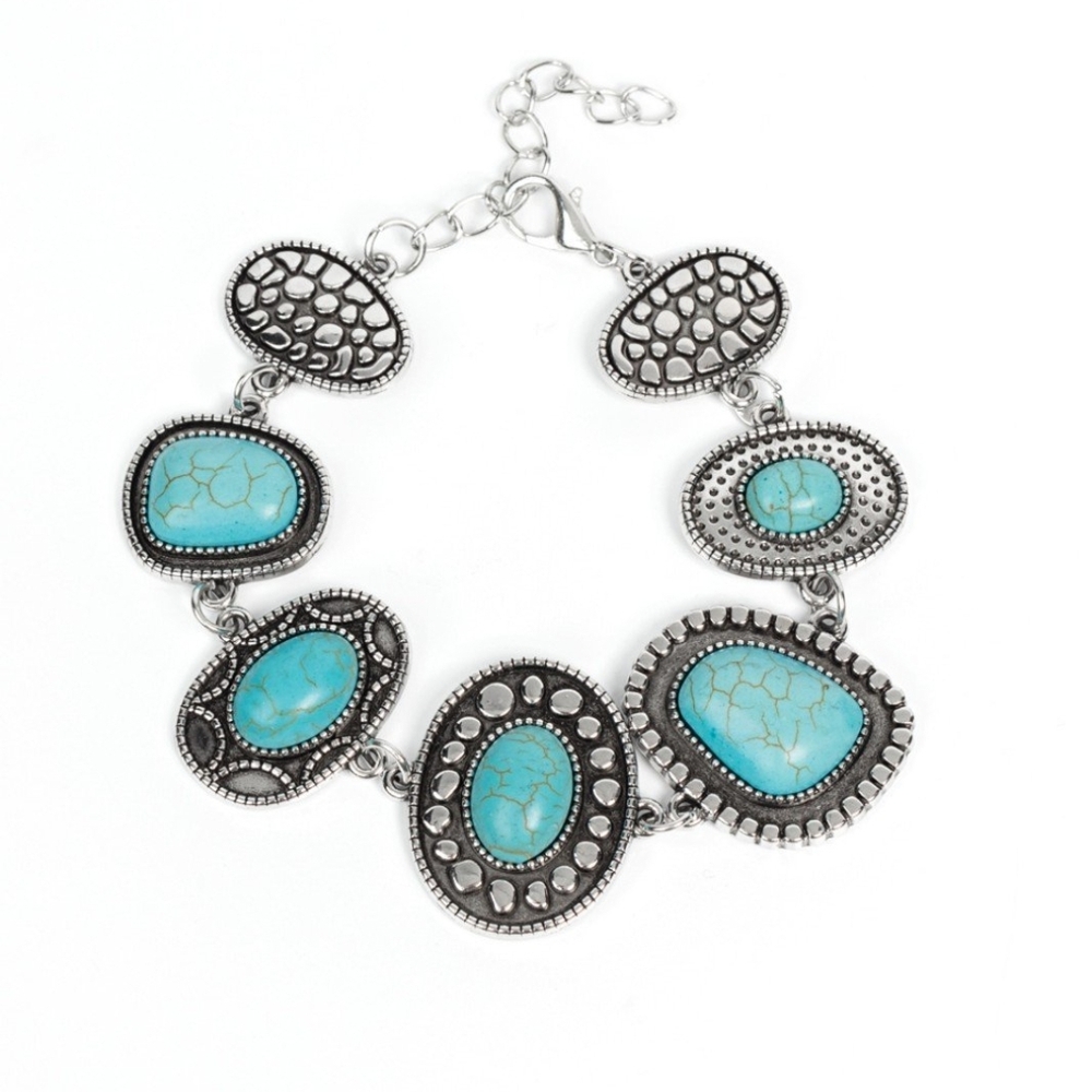 Turquoise and Silver Women's Bracelet Taos Trendsetter Crackle Fashion Jewelry